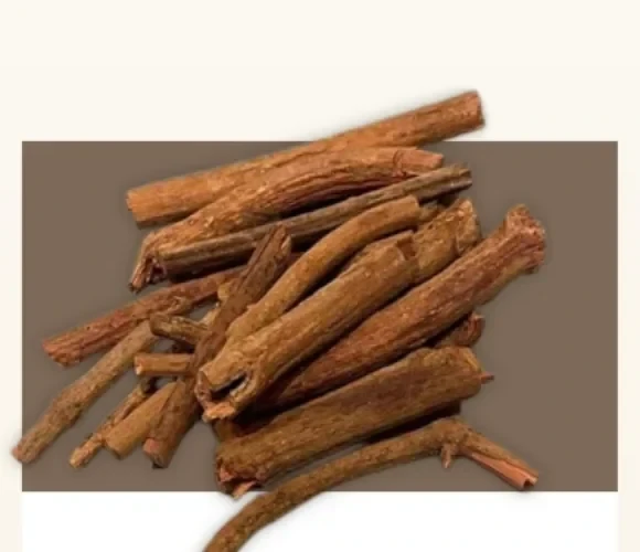 Dried manjistha roots, reddish-brown and slender